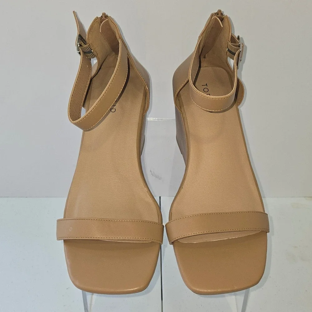 Torrid Tan Faux Leather Wedge Sandals Square Toe Ankle Strap 10.5WW 19446917